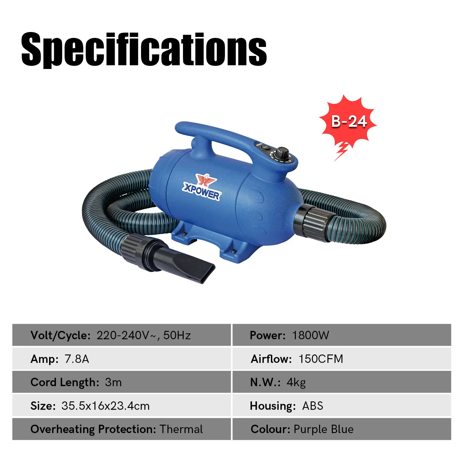 XPOWER Grooming Dryer For Dogs Low Noice Dog Dryer Strong Force Pet Powerful Pet Stepless Speed Grooming Salons