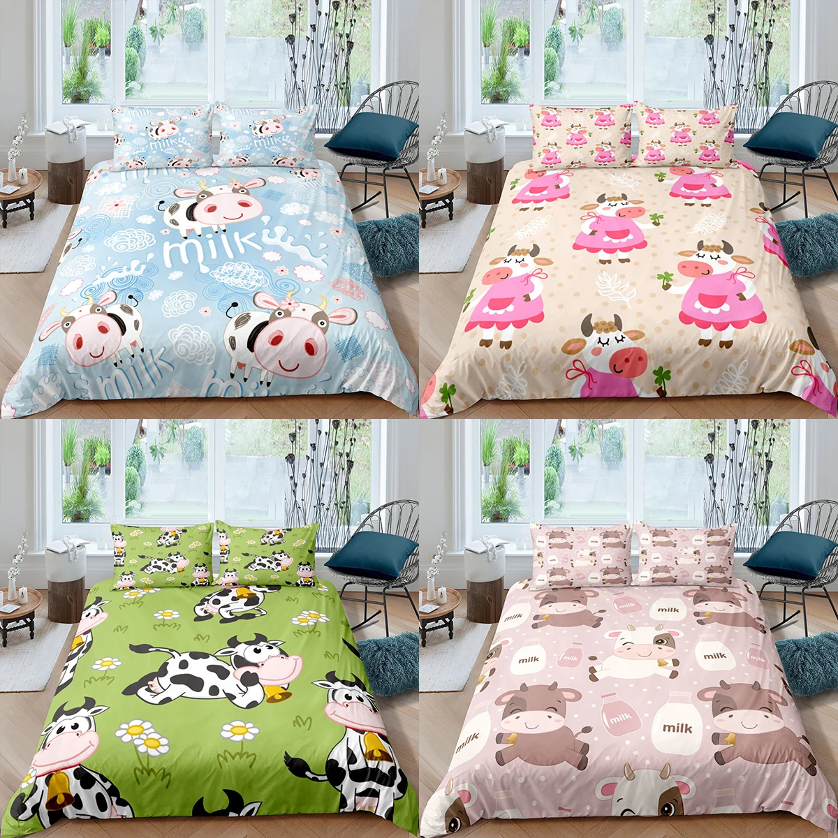 Home Textiles Luxury 3D Cows Duvet Cover Set and Pillowcase Kids Bedding AU/EU/UK/US Queen King Size | Дом и сад