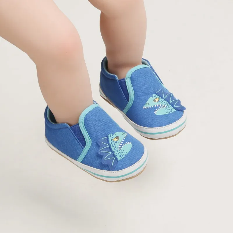 Парусиновая детская обувь с рисунком динозавра для новорожденных мальчиков и девочек; обувь для малышей с мягкой подошвой
