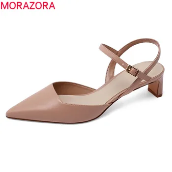 

MORAZORA 2020 large size 33-43 fashion women pumps genuine leather buckle dress shoes summer shallow pointed toe shoes woman