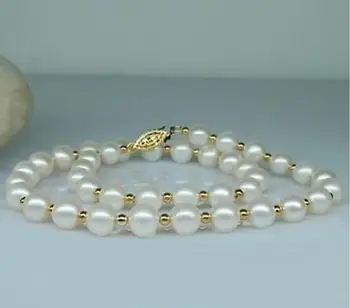 

Free Shipping 18"Natural AAA+akoya 9-10MM pearl necklace 14K Bead