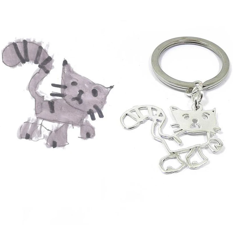 Custom Children's Drawing Keychain Kid's Art Child Artwork Personalized Name Keyring Custom Jewelry BFF Christmas Gifts for Kids