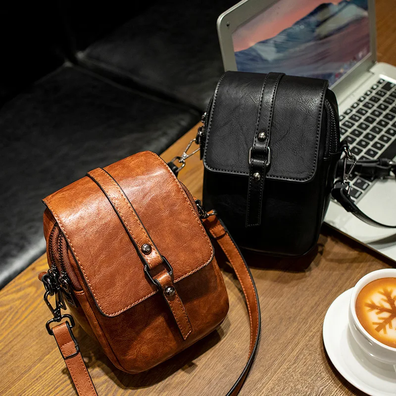

Multi-Functional Soft Leather Small Shoulder Bag Small Vintage Crossbody Bag Cash Purse with 2 Slots for Cellphone BagQZC065
