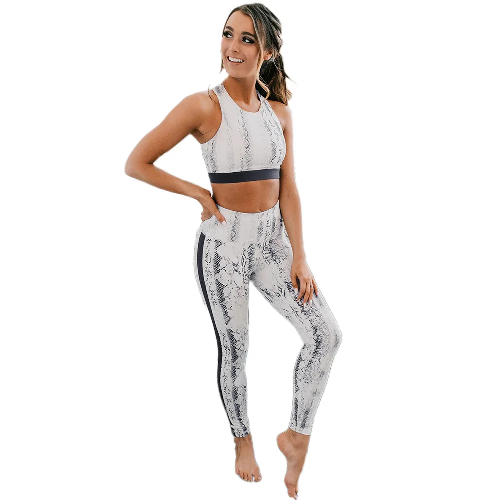 

Women sport running set Black and white snake print yoga suit sports fitness leggings women's Jogging clothing