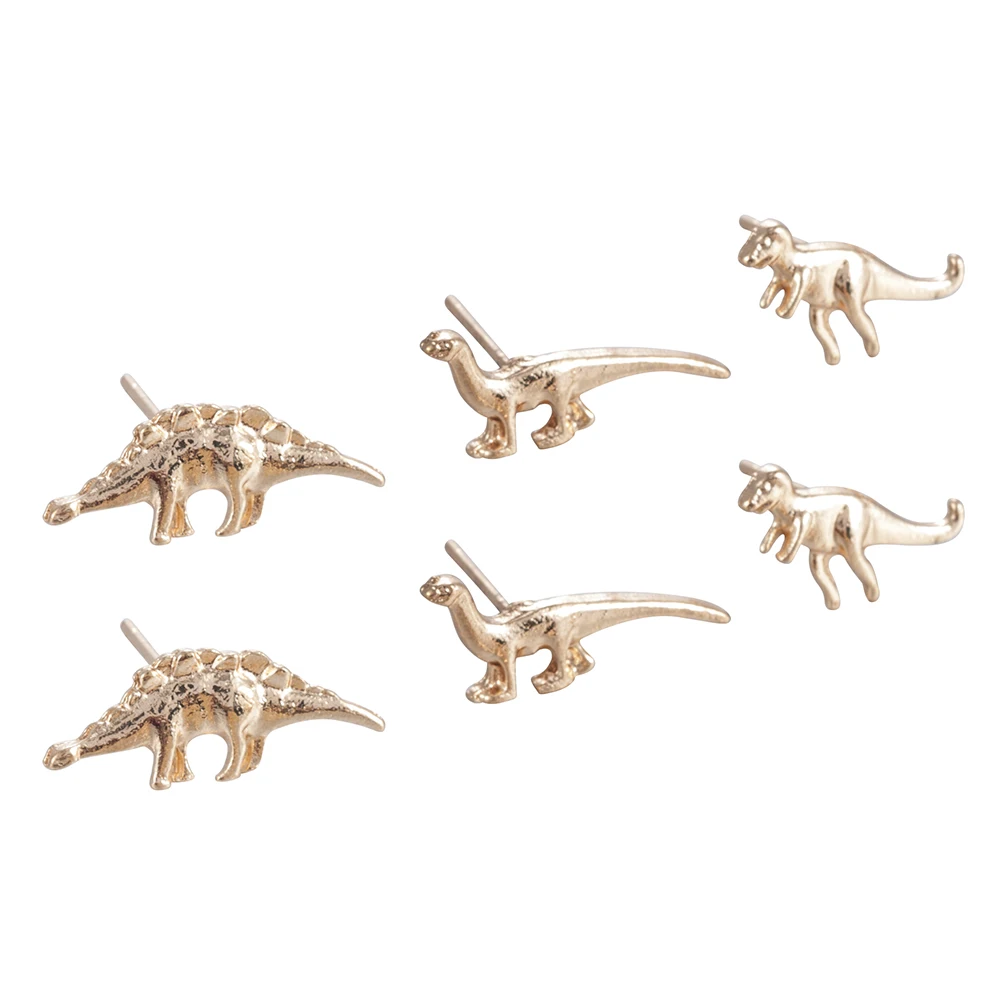 European and American retro earrings 3Pairs/set Gold Silver Dinosaur Earrings Cute Ear Stud earring Small Set Jewelry decoration