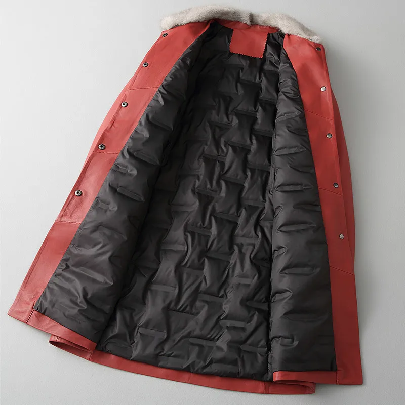 

Genuine Leather Jacket Red Real Sheepskin Coat Female Natural Mink Fur Collar Women's Winter Down Jackets 28028 WYQ2086