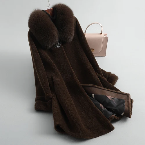 Dark brown GOURS куртка из натурального меха женские зимние пальто и куртки одежда из натуральной шерсти с воротником из меха лисы теплый мех норки размера плюс LD1821-1 - Цвет: Dark brown