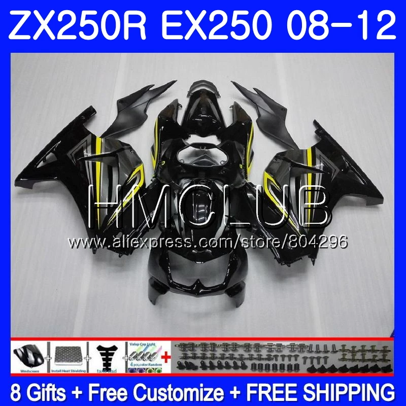 

Body For KAWASAKI NINJA EX250 ZX250R 2008 2009 2010 2011 2012 9JK.11 ZX 250R black yellow ZX-250R EX 250 08 09 10 11 12 Fairing