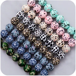 10pcs Silicone Beads 15mm Leopard Print Geometric Eco-friendly Making DIY Pacifier Chain Nursing Necklace Food Grade Let's Make