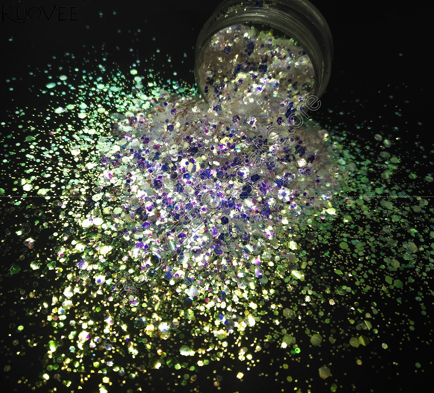 Iridescent White Color with Purple-gold Light Shinning Glitter Mix Size Hexagon Powder Shape for DIY Facepainting Gel Art Makeup | Красота и
