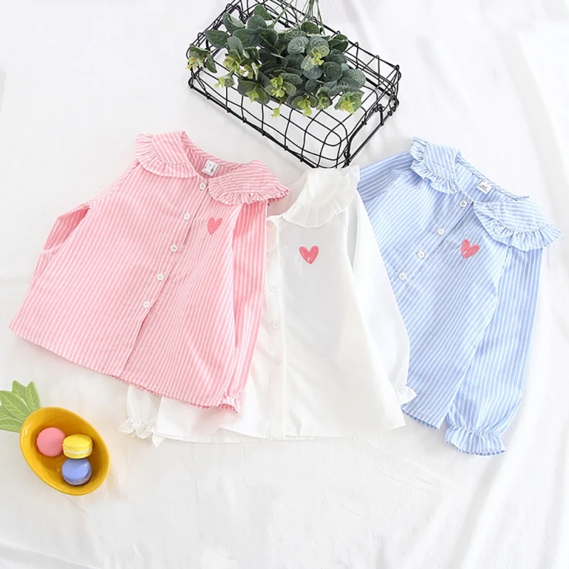 

Baby Girl Clothes Spring Autumn Baby Girls Shirts Heart-shaped Embroidery Long Sleeve Tops Striped Clothes