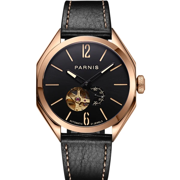 PARNIS 43 мм синий циферблат Miyota автоматические механические мужские часы сапфировое стекло светящийся серебряный корпус мужские часы люксовый бренд - Цвет: black gold