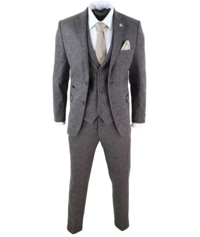 Новинка, коричневые мужские костюмы из 3 частей, шерстяной костюм, Homme Check Tweed Peaky Blinders Terno Masculino - Цвет: picture color