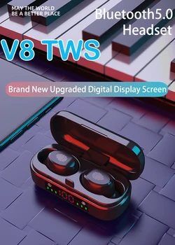 

V8 TWS PK i7 Touch Control Bluetooth 5.0 Headphones LED Electricity Display Wireless Stereo Earbud Headset With Charge box
