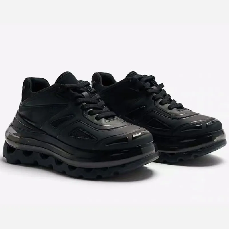 Кроссовки унисекс из натуральной кожи с сеткой на платформе; Роскошная повседневная обувь, увеличивающая рост; мужские кроссовки на шнуровке; большие размеры 35-45