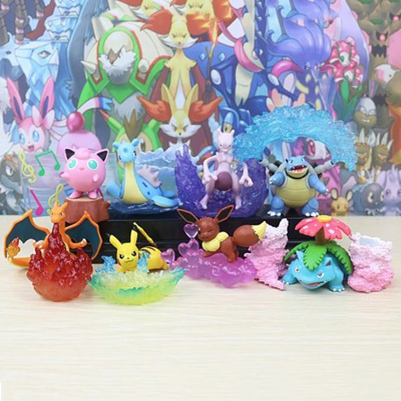 

Takara 8pcs/set Anime Pikachu Mewtwo Bulbasaur POKEMON Desktop Model Collection Cartoon Action Toys for Children Gifts