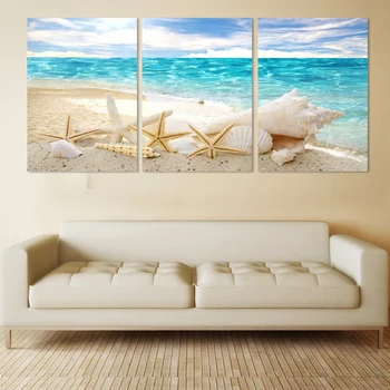 

Modern HD Printed Pictures Canvas Painting 3 Panel Sea Beach Shell View Wall Art Home Decoration Frame Poster For Living Room