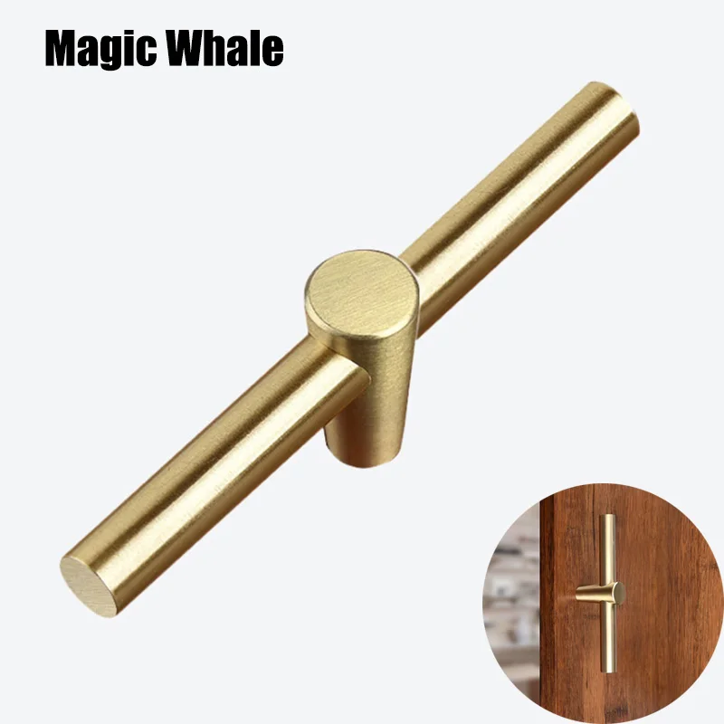 

1pc /2pc T Knobs Pulls Pure Copper Kitchen Cabinet Door Handles Brushed Gold Brass Drawer Knobs Pull Handles