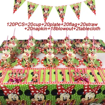 

First Birthday Girl Party Supplies Minnie Mouse Theme Tablecloth Napkins Plates Cup Tableware Minnie Mouse Party Decorations Set