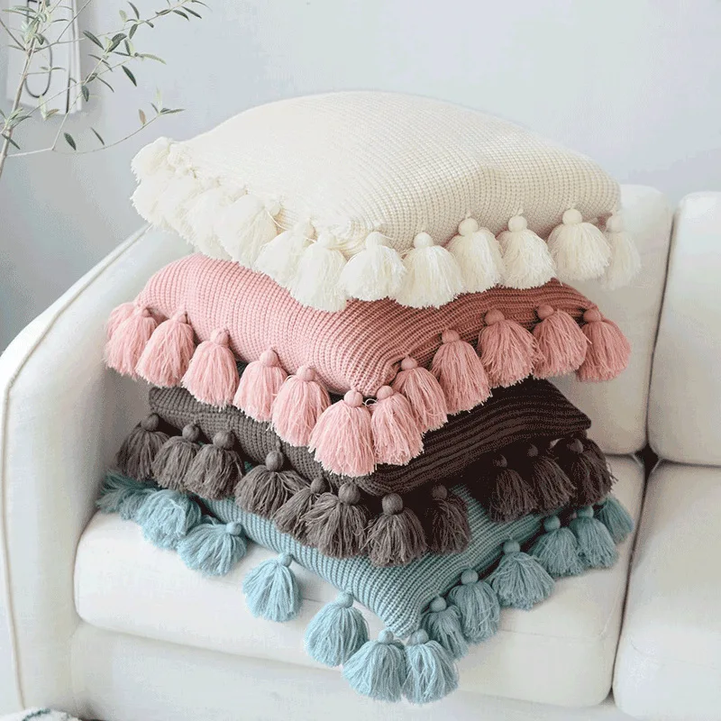 Oure Color Pink Knitted Cushion Cover With Tassels Boho Fringe Case Decorative Drop Shippng Sofa Accent Pillow 45x45cm Home Oure Color Pink Knitted Cushion Cover With Tassels Boho Fringe Case Decorative Drop Shippng Sofa Accent Pillow 45x45cm Home