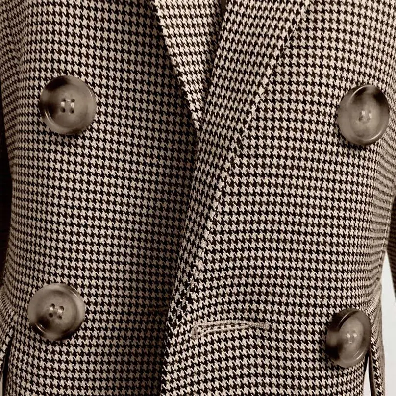 New Fashio Winter Jacket Women Casual Autumn Button Pocket Plaid Long Sleeve Slim Temperament Overcoat Coat куртка женская 4A29 (1)