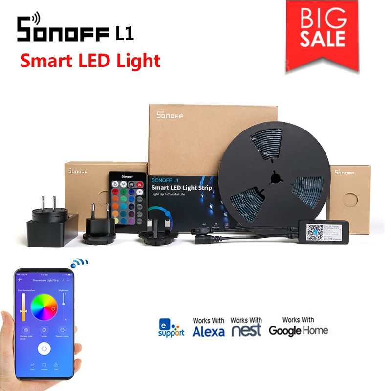 

Ewelink Itead Sonoff L1 Smart LED Light Strip compatible with Alexa Google home APP control Dimmable Flexible RGB Strip Lights