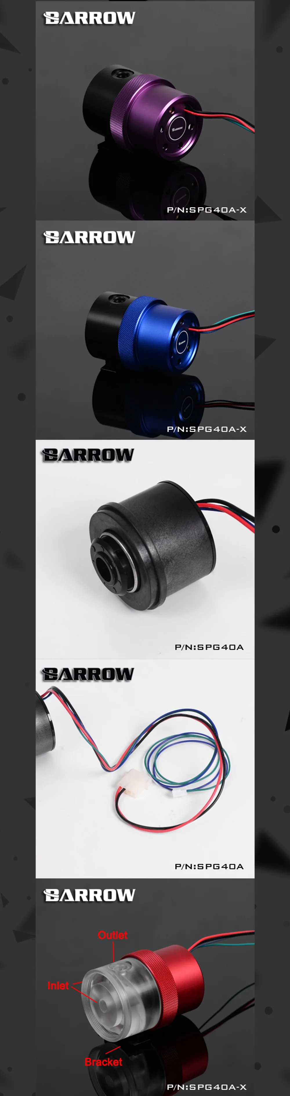 Barrow SPG40A-X, 18W PWM Pumps, Maximum Flow 1260L/H, Compatible with D5 Series Pump Cores and Components  