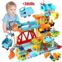 143 Uds mármol carrera diapositiva bloques de construcción Duploed recorrido de laberinto de bolas técnica coche gran ciudad ladrillos de diapositiva de ladrillo conjunto de juguetes de los niños(China)