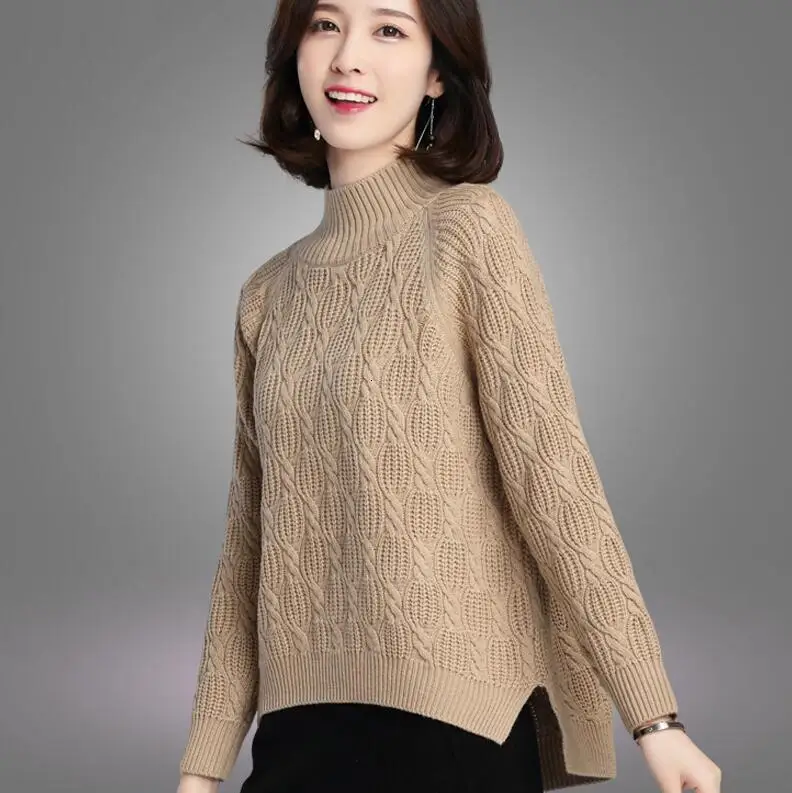 autumn and Winter new Casual Knitted Turtleneck Sweaters Womens Fashion Loose Thick Pullovers Sweaters women - Цвет: 2