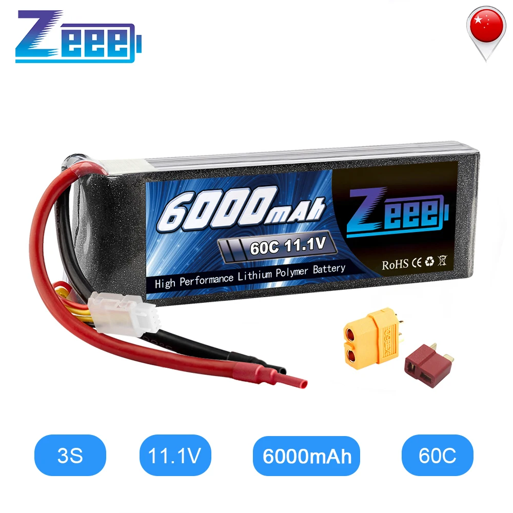 Zeee 11,1 V Lipo аккумулятор RC Car 6000mAh 3S Lipo аккумулятор Перезаряжаемый Дрон FPV 60C с штекером Deans XT60 для грузовика Heli