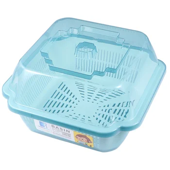 

1Pc Kitchen Dish Rack Practical Tableware Box with Lid Water Draining Storage Shelf Household Kitchen Storage Box (Blue, Small S