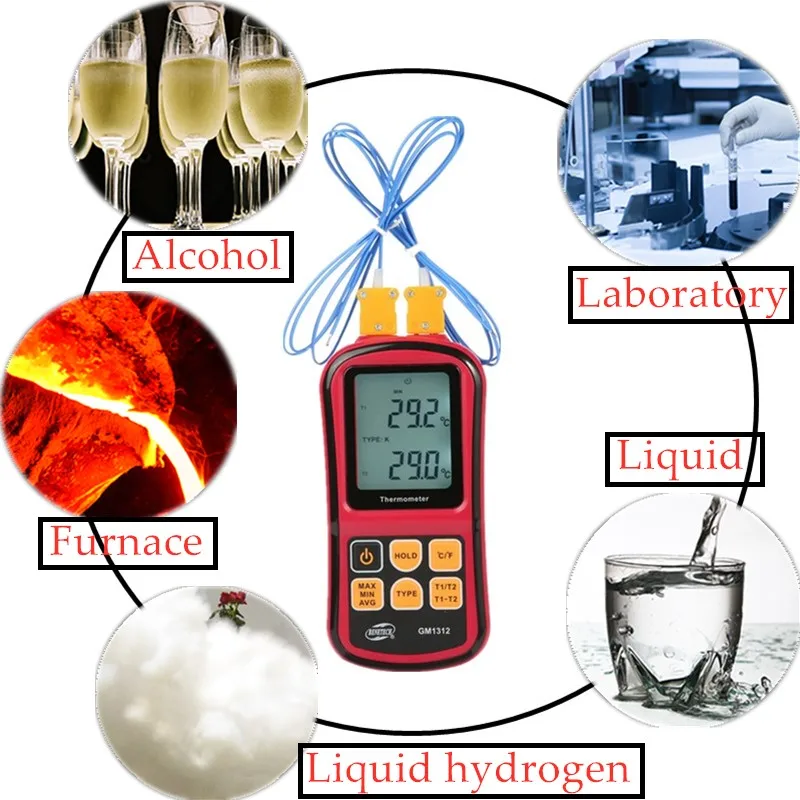 GM1312 Thermocouple Thermometer Temperature Meter Temp Tester TEMP Measure Tool-50~300℃ Temperature Meters With Backlight 30
