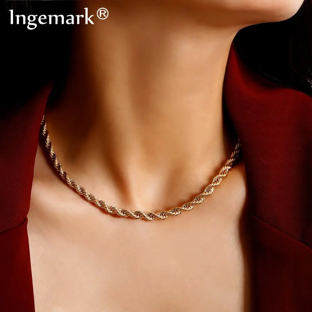 Pendant Necklace Iron-Chain Fashion Jewelry Punk Twisted Cuban Ingemark Women Colar Hip-Hop