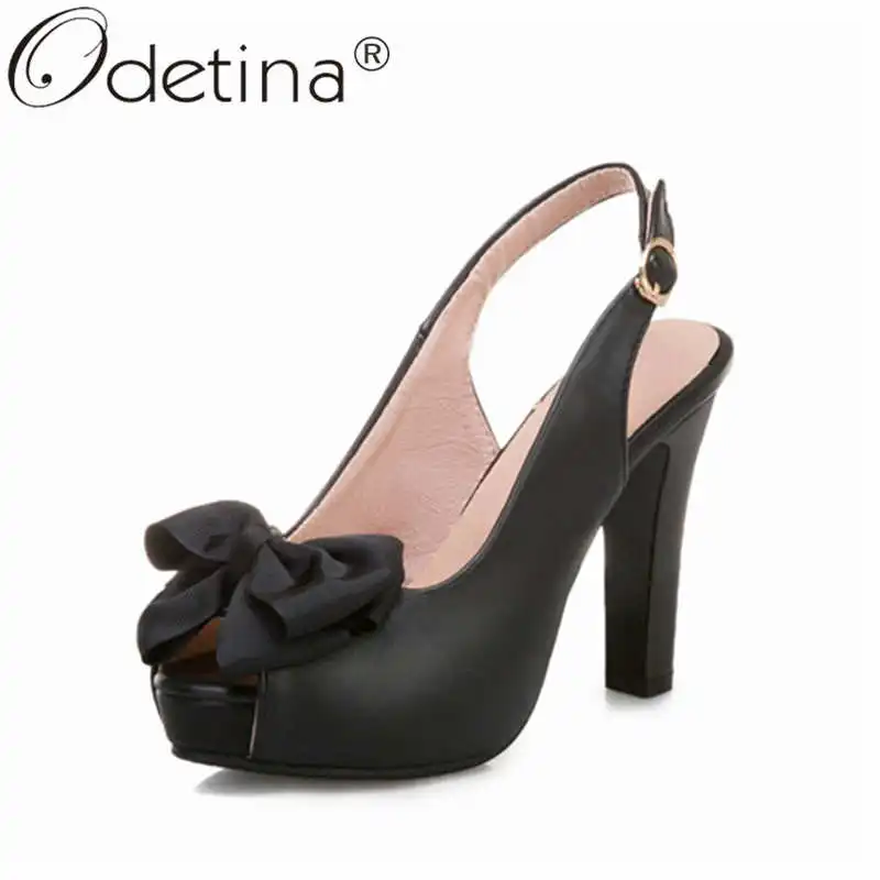 

Odetina Women Sweet Buckle Strap Peep Toe Bow Fashion Party Shoes Lady Slingbacks Block Extreme High Heel Elegant Wedding Shoes
