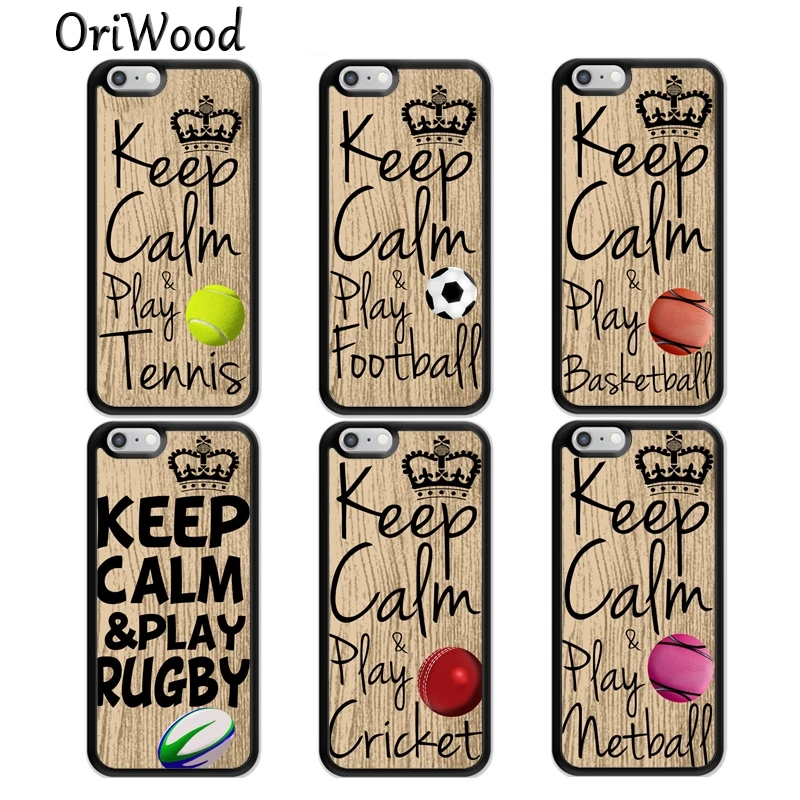 

OriWood Keep Calm Play Football Rugby Tennis Phone Case For iPhone X XR XS MAX 6S 6 7 8 Plus 5S SE Rubber Bcak Cover Coque Shell