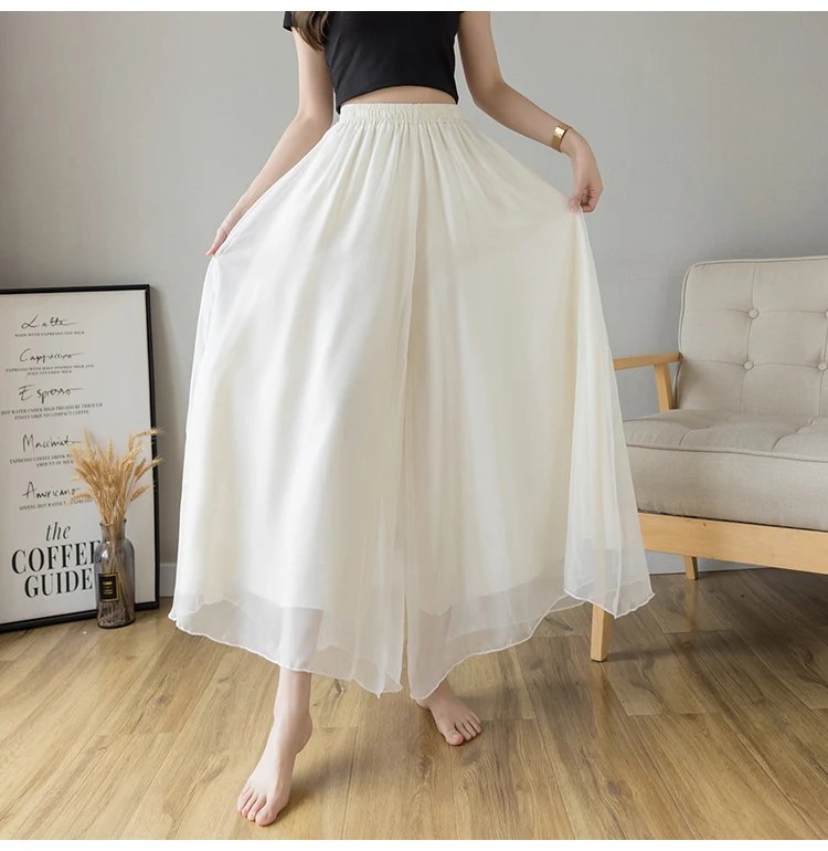 Casual Elastic High Waist Wide-leg Pants Summer Women Solid Color Loose Trousers Chic Streetwear Office Female Chiffon Pants black cargo pants