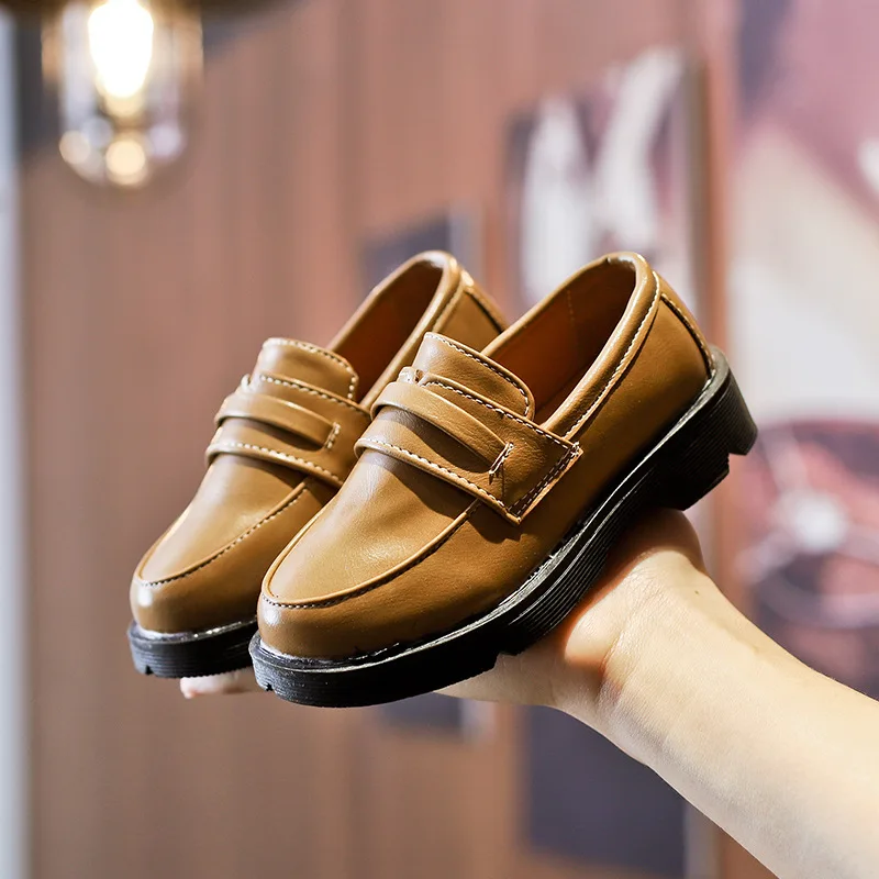 Boys Girls Leather Shoes Kids Wedding Show School Dress Flats Shoes Light Classic Children Performance Loafer Moccasins D428