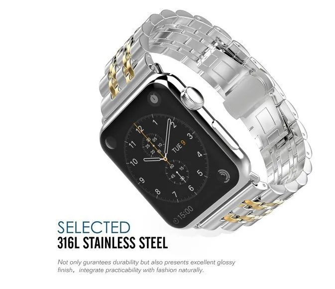 Ремешок мужской из нержавеющей стали для Apple Watch 5 4 3 2 1 металлическая цепочка