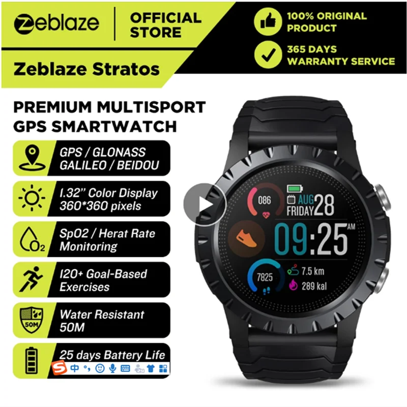 Новинка 2021 спортивные Смарт-часы Zeblaze Stratos gps GPS GLONASS GALILEO пульсометр SpO2 VO2max