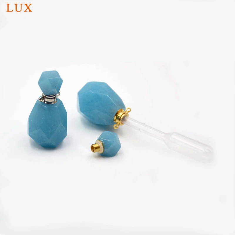 Aquamarine Perfume Bottle Pendant, Natural Gemstone Essential Oil Vial Charm, December Birthstone Gift