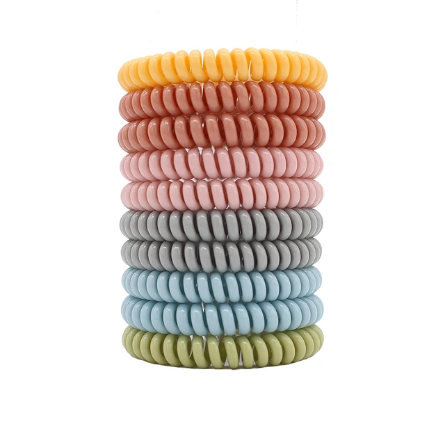 10pcs Top Fashion Ice Cream Colorful Spiral Spin Screw Telephone Wire Hair Ties Pearly Premium Plastic Rubbers Ponytails I