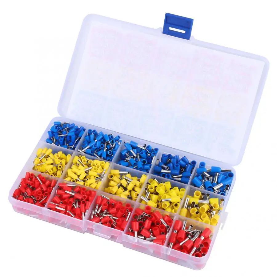 

1000pcs Insulated Crimp Terminal Electrical Ferrules Wire Connector Fast Butt Connector Assortment Kit 22-12AWG