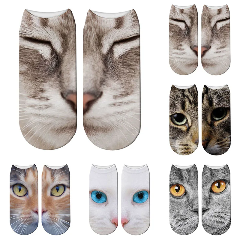 

New Autumn Animal Women's Cotton Socks Sports Leisure Lovely Cartoon Cat Face Splicing Low Ankle Canvas Shoes Crew Socks