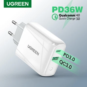 Ugreen 36W быстрое зарядное устройство USB Quick Charge 4,0 3,0 Type C PD Быстрая зарядка для iPhone 12 USB зарядное устройство с QC 4,0 3,0 зарядное устройство для телеф...
