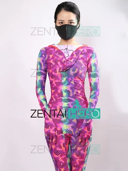 

2020 Newest Custom Made Elastic Lycra Colorful Zentai Costume Adult Sexy Women Girl Costumes Adult Spandex Full Bodysuit Zentai