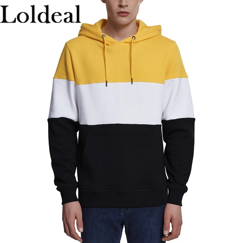 

Loldeal Creative Solid Color Hoodie Men Long-sleeved Color Matching Casual Mixed Cotton Comfortable Sweatshirt