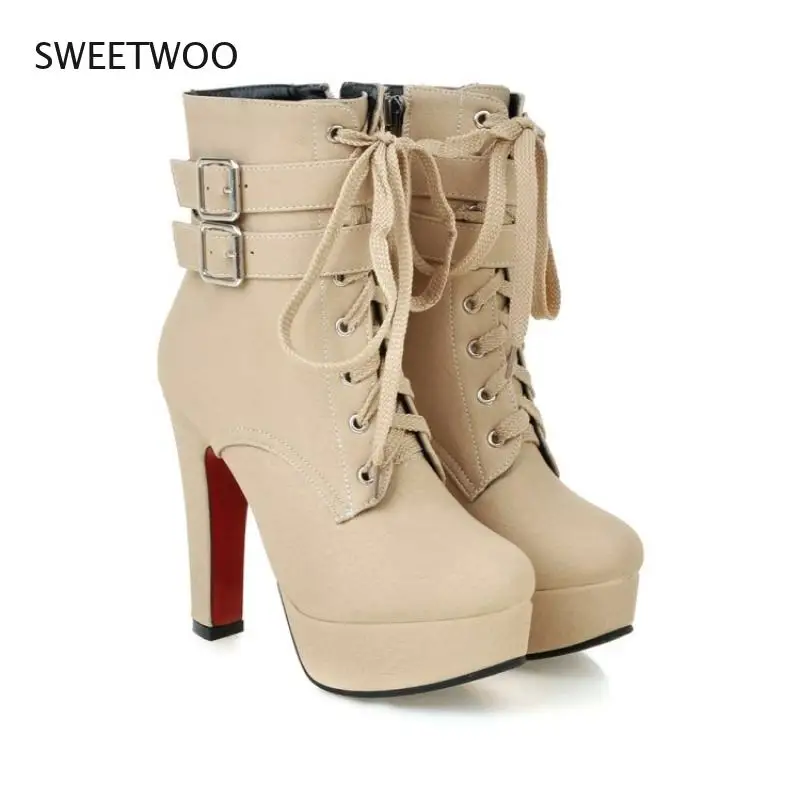 Big size 33-47 short Boots shoes woman Fashion Ankle Boots Sexy high Heels Spring Autumn Winter Women Shoes