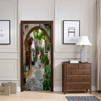 

Door Sticker Green Alley Scenery Model Bedroom Living Room Room Removable Waterproof Multi-style Wall Protection Sticker