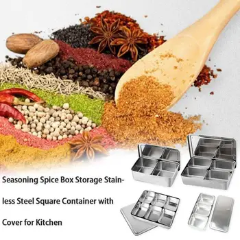 

Seasoning Spice Box Storage Stainless Steel Square Container With Cover For Kitchen Storage Tools