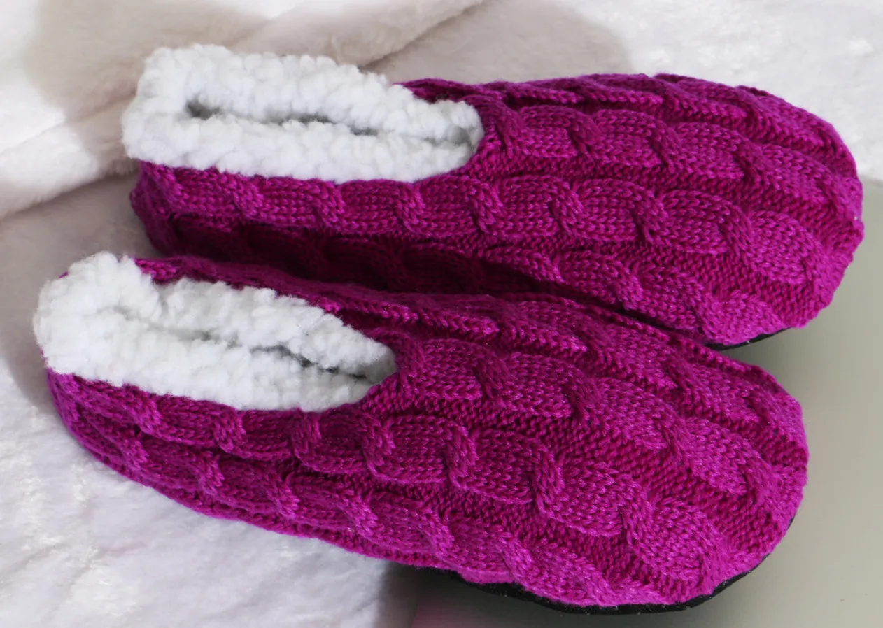 Мужские и женские плюшевые домашние зимние комнатные тапочки; теплые мягкие носки; женская и мужская обувь; цвет красный, черный, синий; шерстяные хлопковые тапочки; сезон весна - Цвет: Фиолетовый